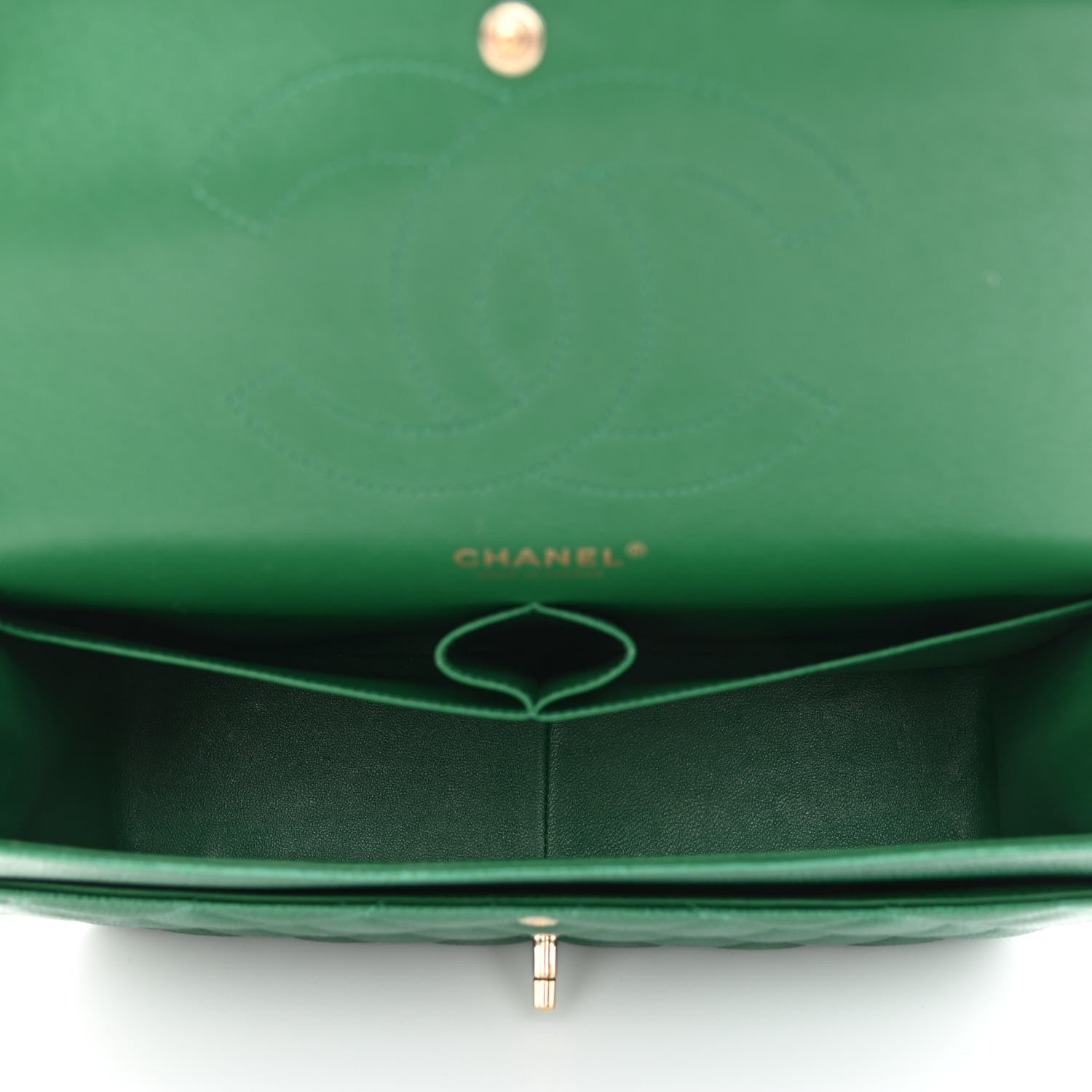 Chanel Metallic Caviar Quilted Jumbo Double Flap Green 5 of 14
