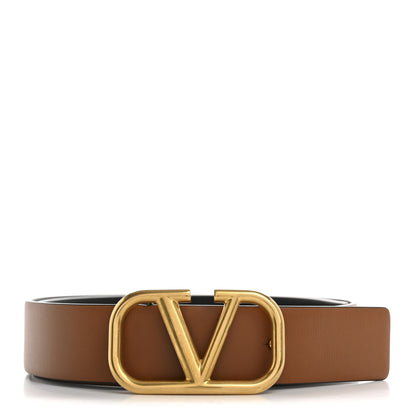 Valentino Garavani Glossy Calfskin VLogo Reversible 30mm Belt 70 28 Saddle Brown Black 1 of 5
