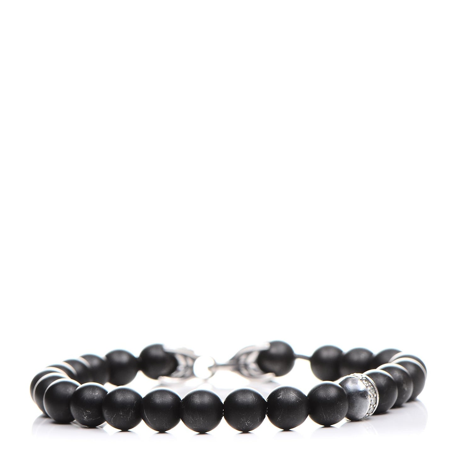 Sterling Silver Diamond Black Onyx 8mm Spiritual Beads Bracelet