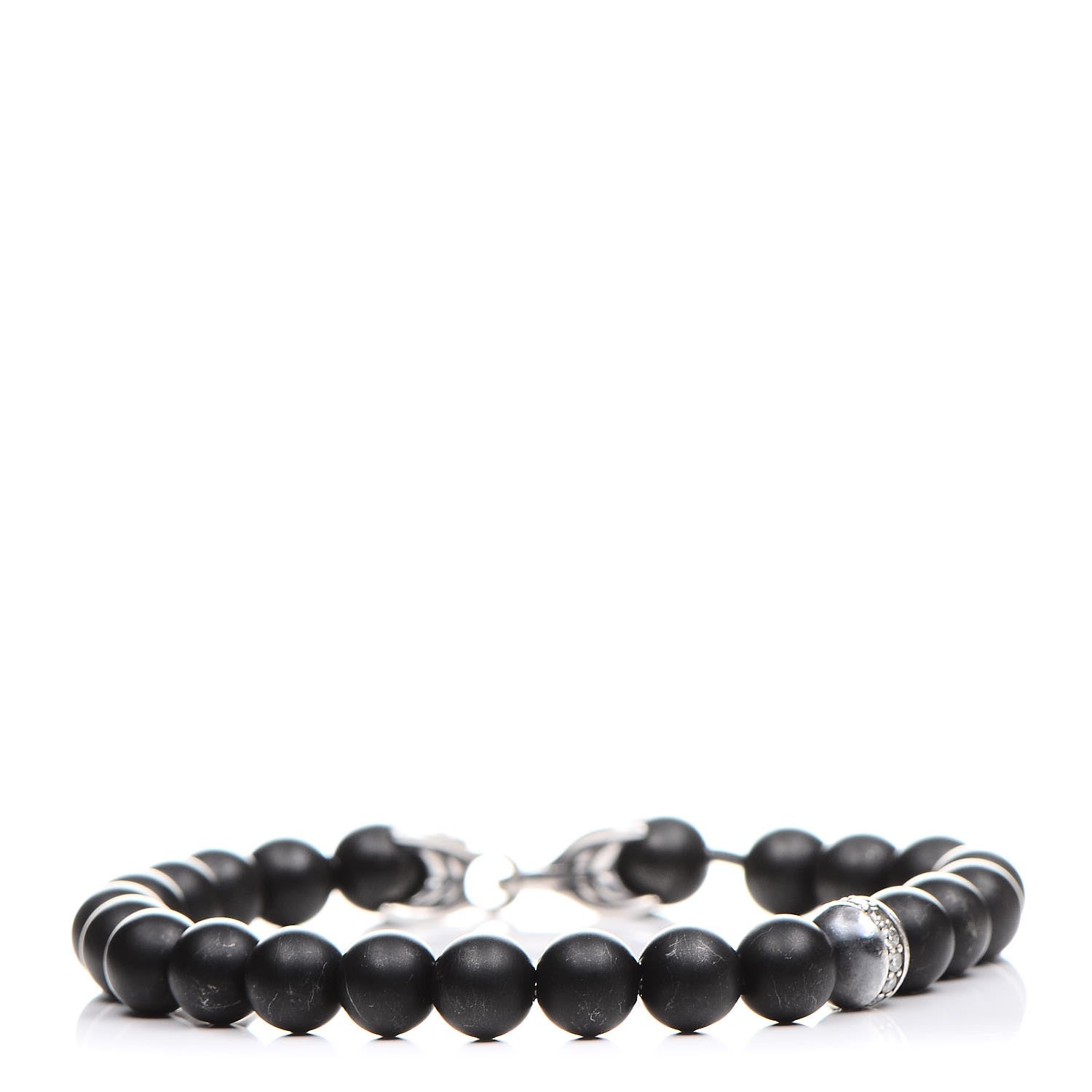 David Yurman Sterling Silver Diamond Black Onyx 8mm Spiritual Beads Bracelet 1 of 5