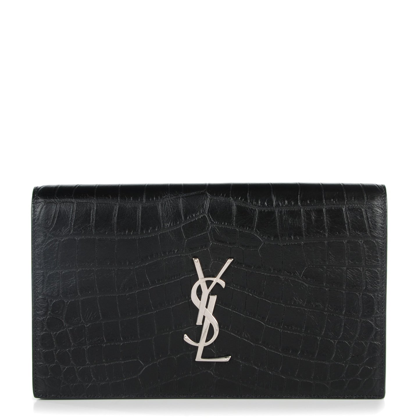Calfskin Crocodile Embossed Classic Kate Monogram Clutch Black