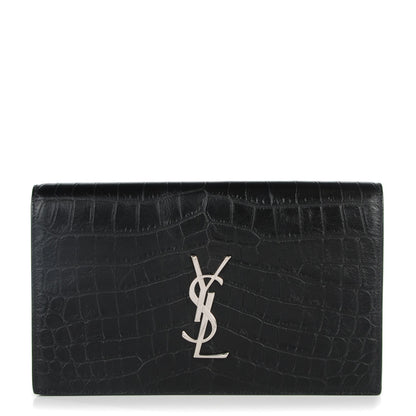 Saint Laurent Calfskin Crocodile Embossed Classic Kate Monogram Clutch Black 1 of 8