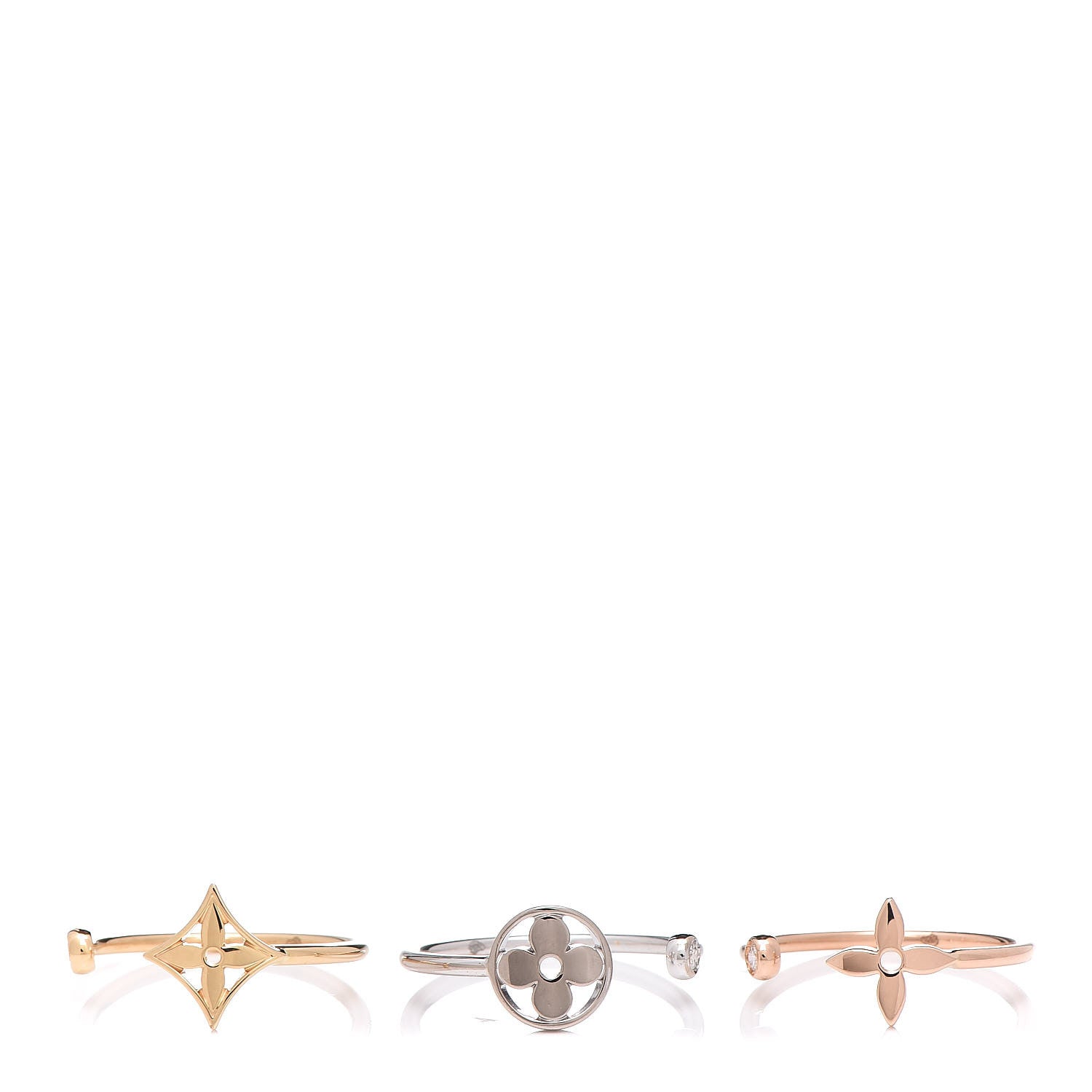 Louis Vuitton 18K Yellow White Pink Gold Diamond Idylle Blossom Ring 3 Set 54 7 3 of 10