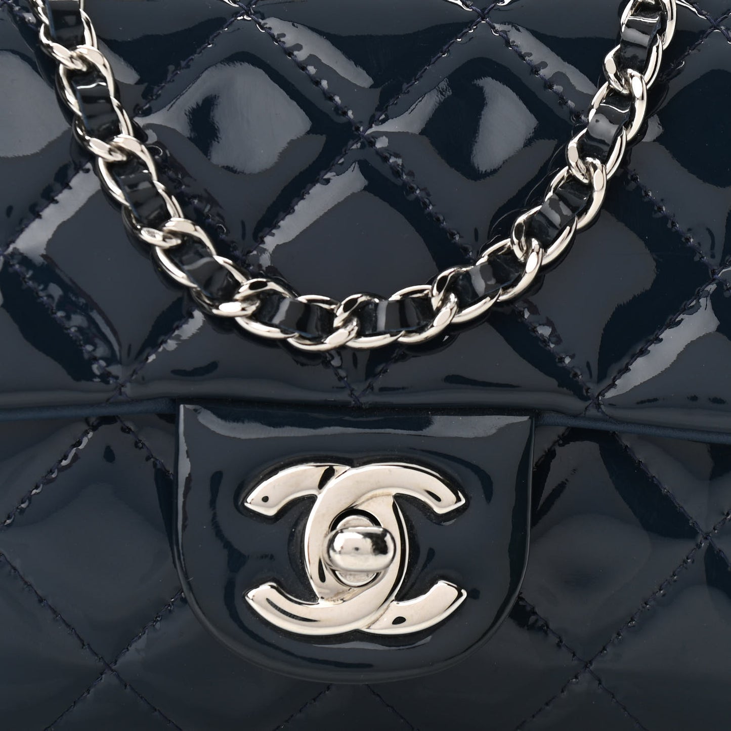 Patent Calfskin Mini Flap Crossbody Blue