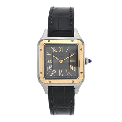 Cartier Stainless Steel 18K Yellow Gold Alligator 31.4mm Santos Dumont Quartz Watch Grey 1 of 5