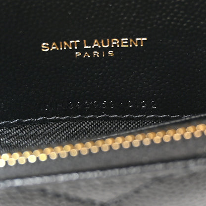 Saint Laurent Grain De Poudre Matelasse Chevron Monogram Envelope Chain Wallet Black 7 of 11
