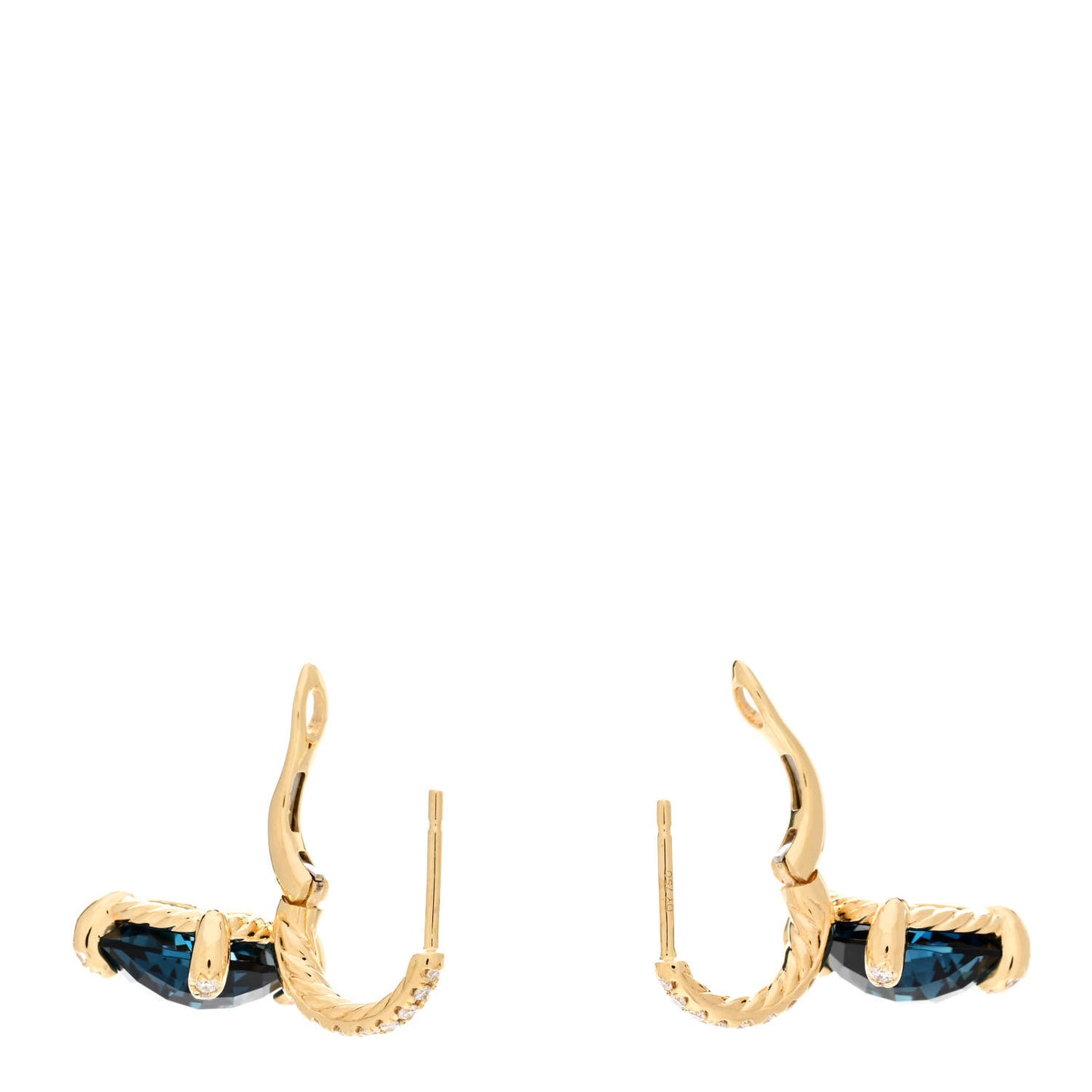 18K Yellow Gold Diamond Blue Topaz 11mm Chatelaine Drop Earrings