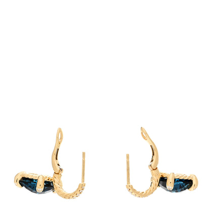David Yurman 18K Yellow Gold Diamond Blue Topaz 11mm Chatelaine Drop Earrings 5 of 6