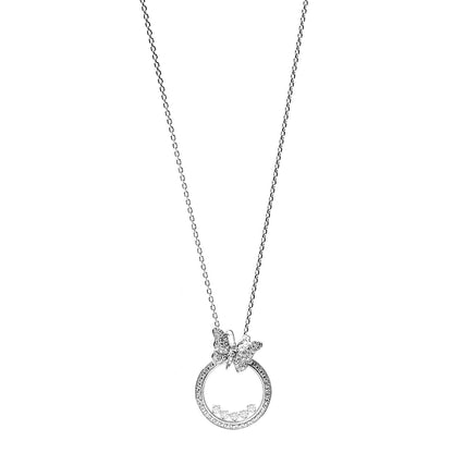Chopard 18K White Gold Diamond Happy Diamonds Circle Butterfly Pendant Necklace 1 of 4