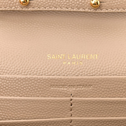 Saint Laurent Grain De Poudre Matelasse Chevron Monogram Chain Wallet Dark Beige 7 of 10