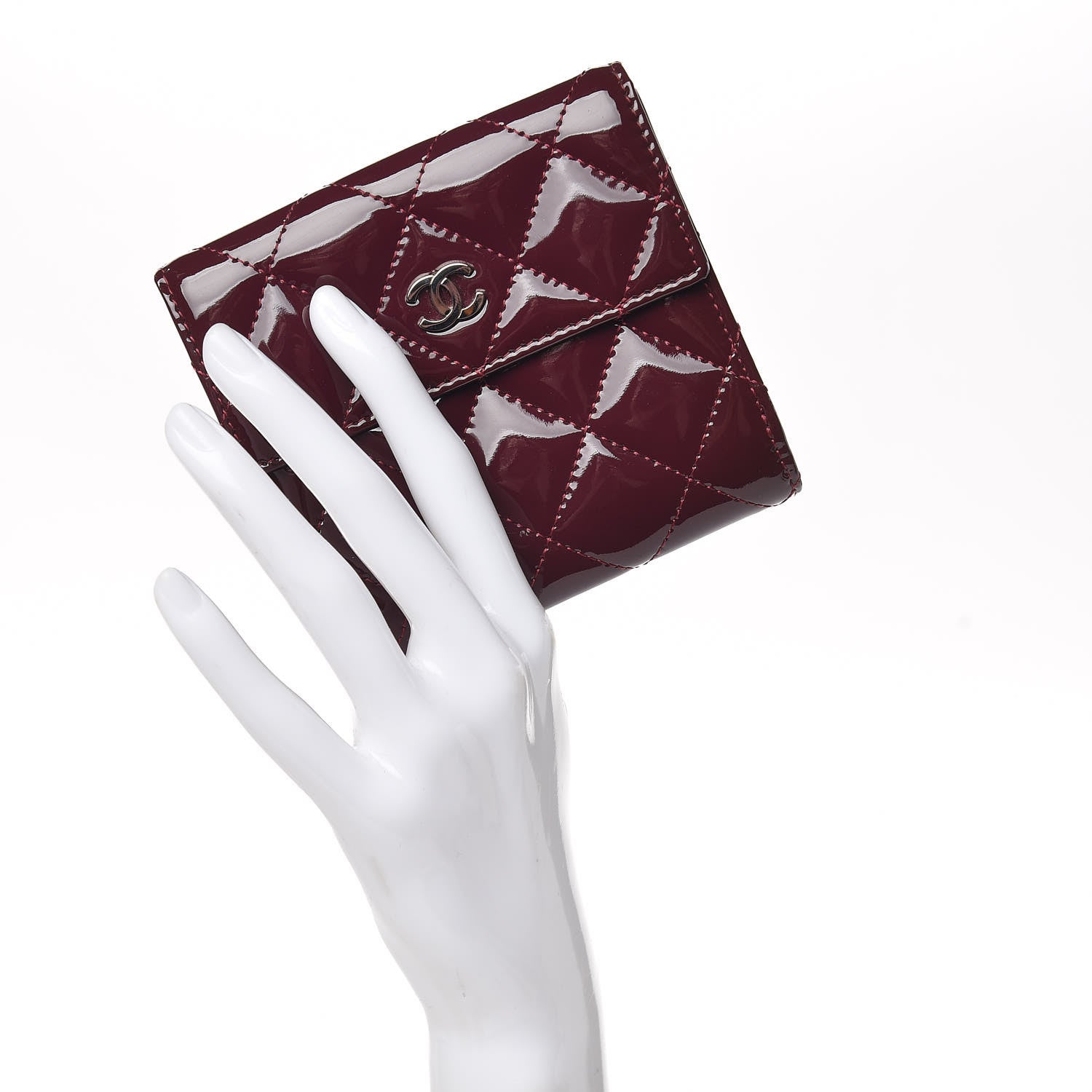 Chanel Patent Quilted Compact French Flap Wallet Dark Red 2 of 9