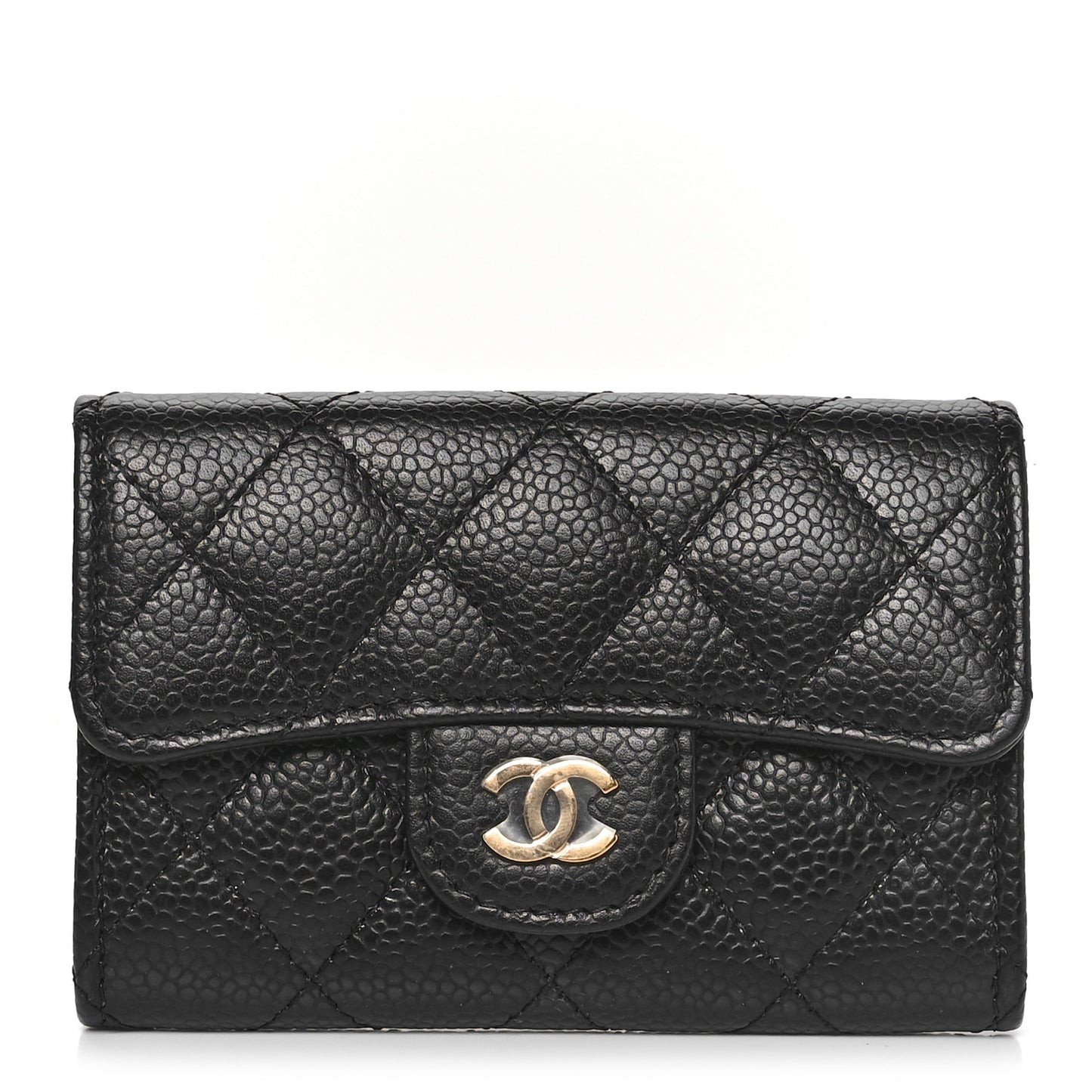 Caviar Quilted Flap Card Holder Wallet Black