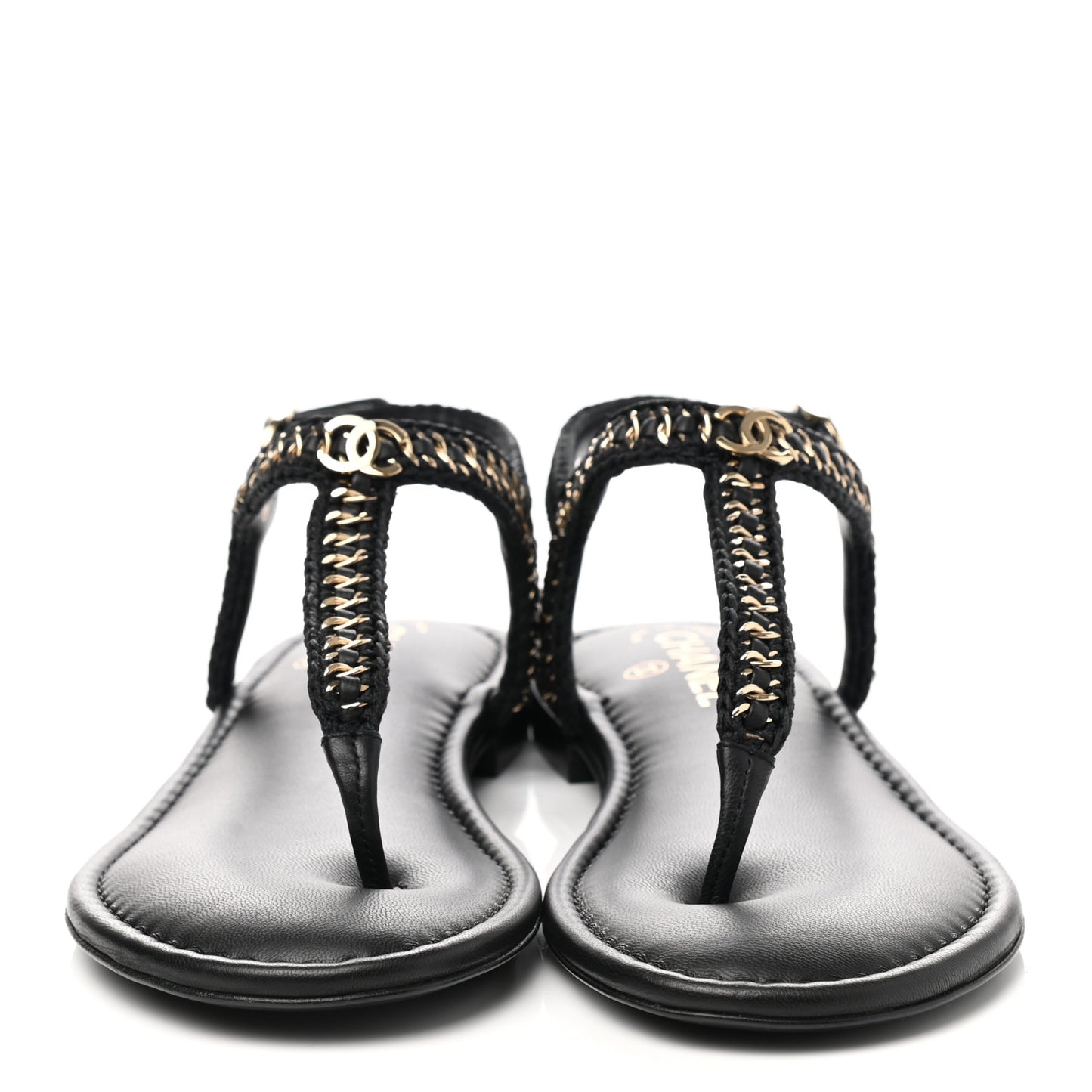 Lambskin Embroidered CC Thong Sandals 41 Black