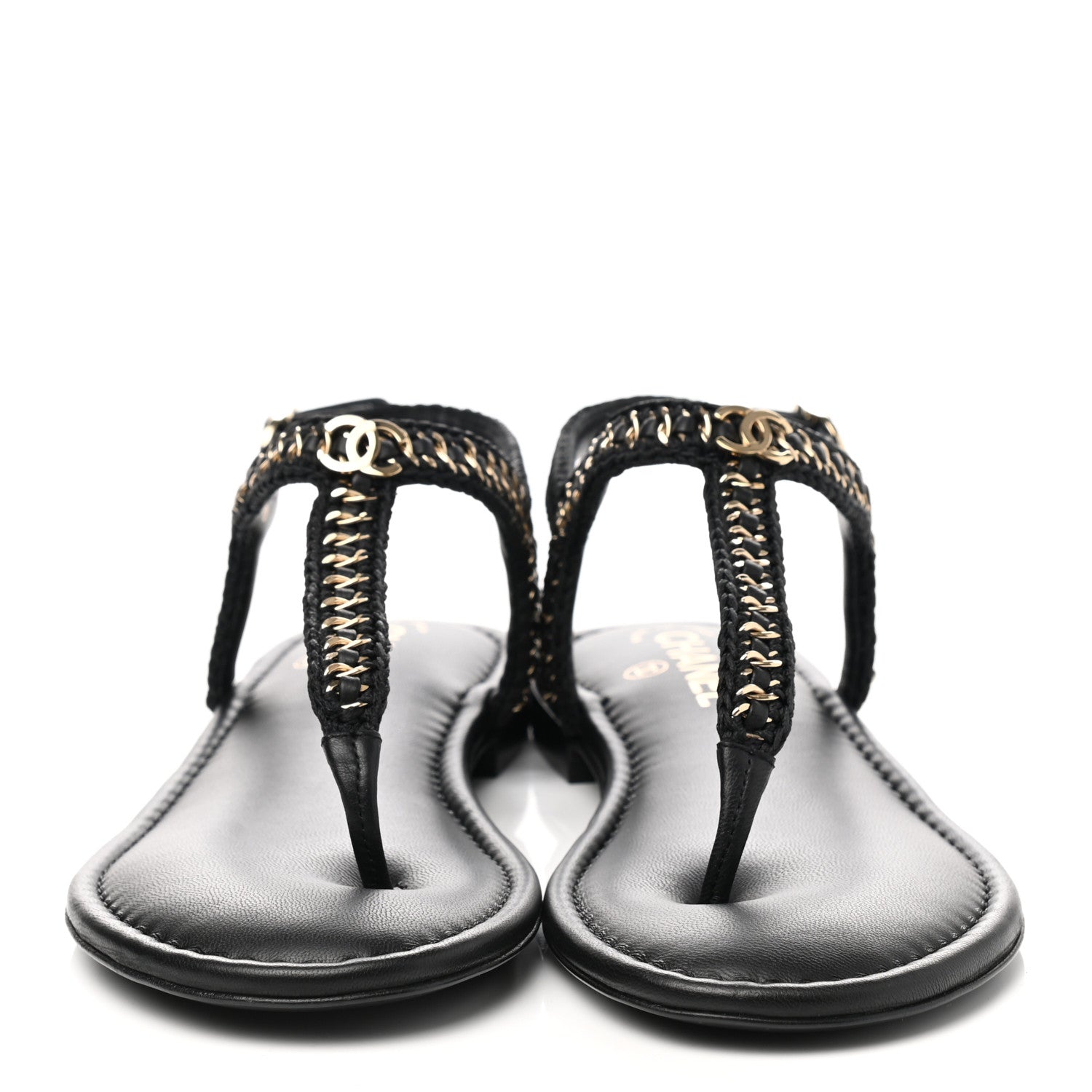 Chanel Lambskin Embroidered CC Thong Sandals 41 Black 2 of 9