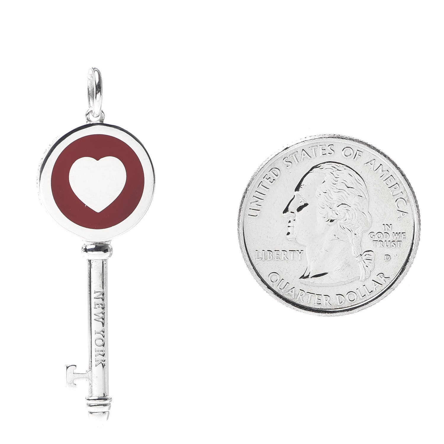 Tiffany Sterling Silver Enamel Heart Key Pendant Red 2 of 4