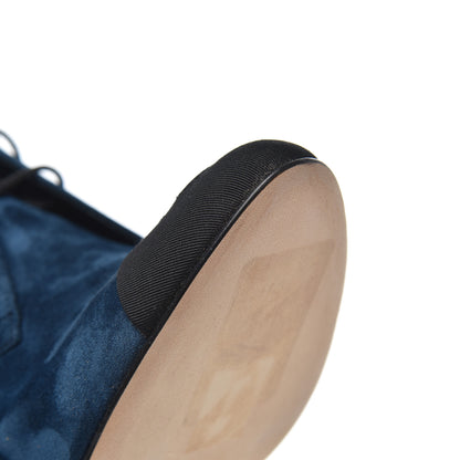 Chanel Suede Grosgrain Pearl Lace Up Booties 37 Dark Blue Black 13 of 16