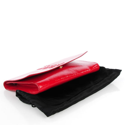 Saint Laurent Textured Patent Monogram Large Belle De Jour Clutch Red 4 of 9