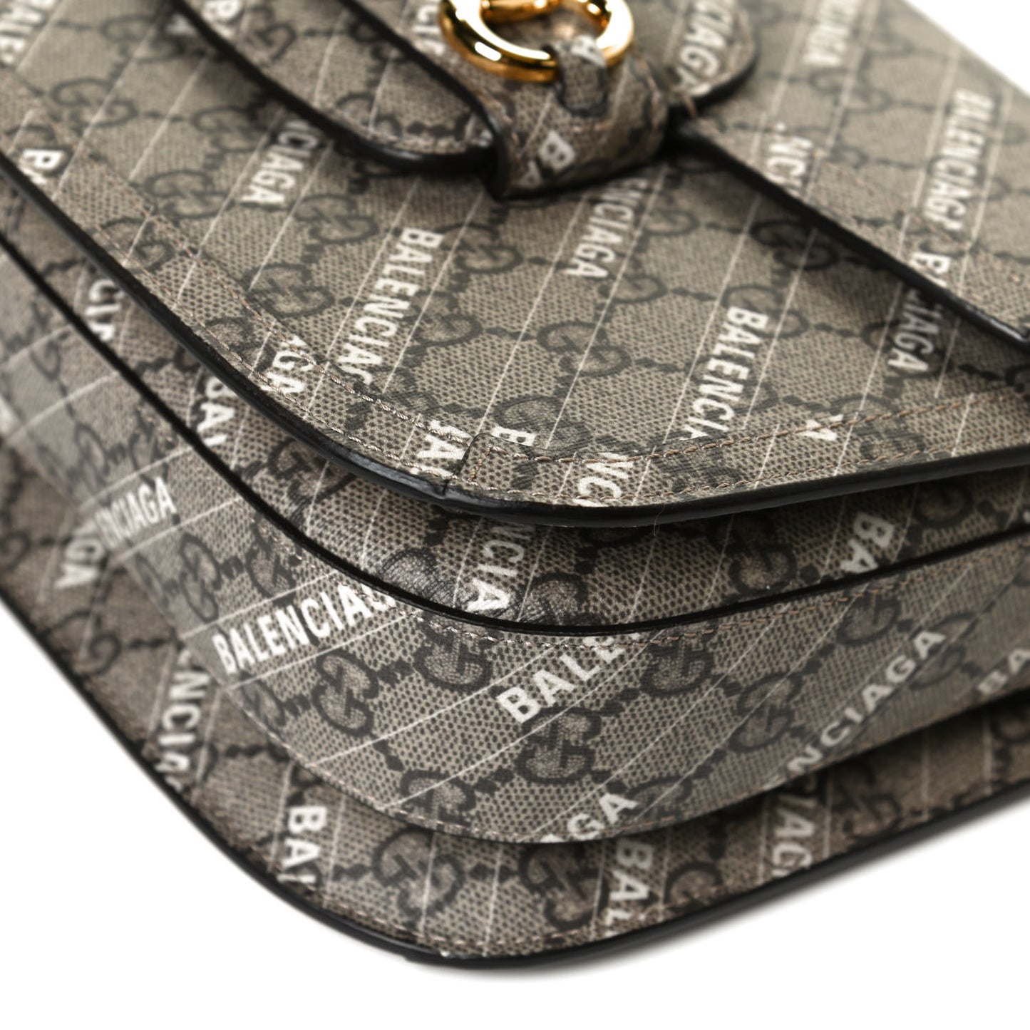 X BALENCIAGA GG Supreme Monogram Logo Print Horsebit 1955 Shoulder Bag Beige Ebony