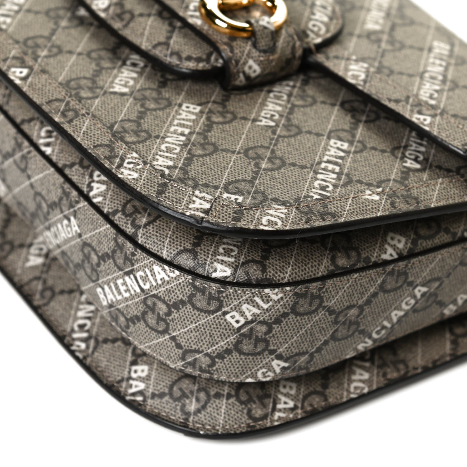 Gucci X BALENCIAGA GG Supreme Monogram Logo Print Horsebit 1955 Shoulder Bag Beige Ebony 12 of 13