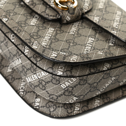 Gucci X BALENCIAGA GG Supreme Monogram Logo Print Horsebit 1955 Shoulder Bag Beige Ebony 12 of 13