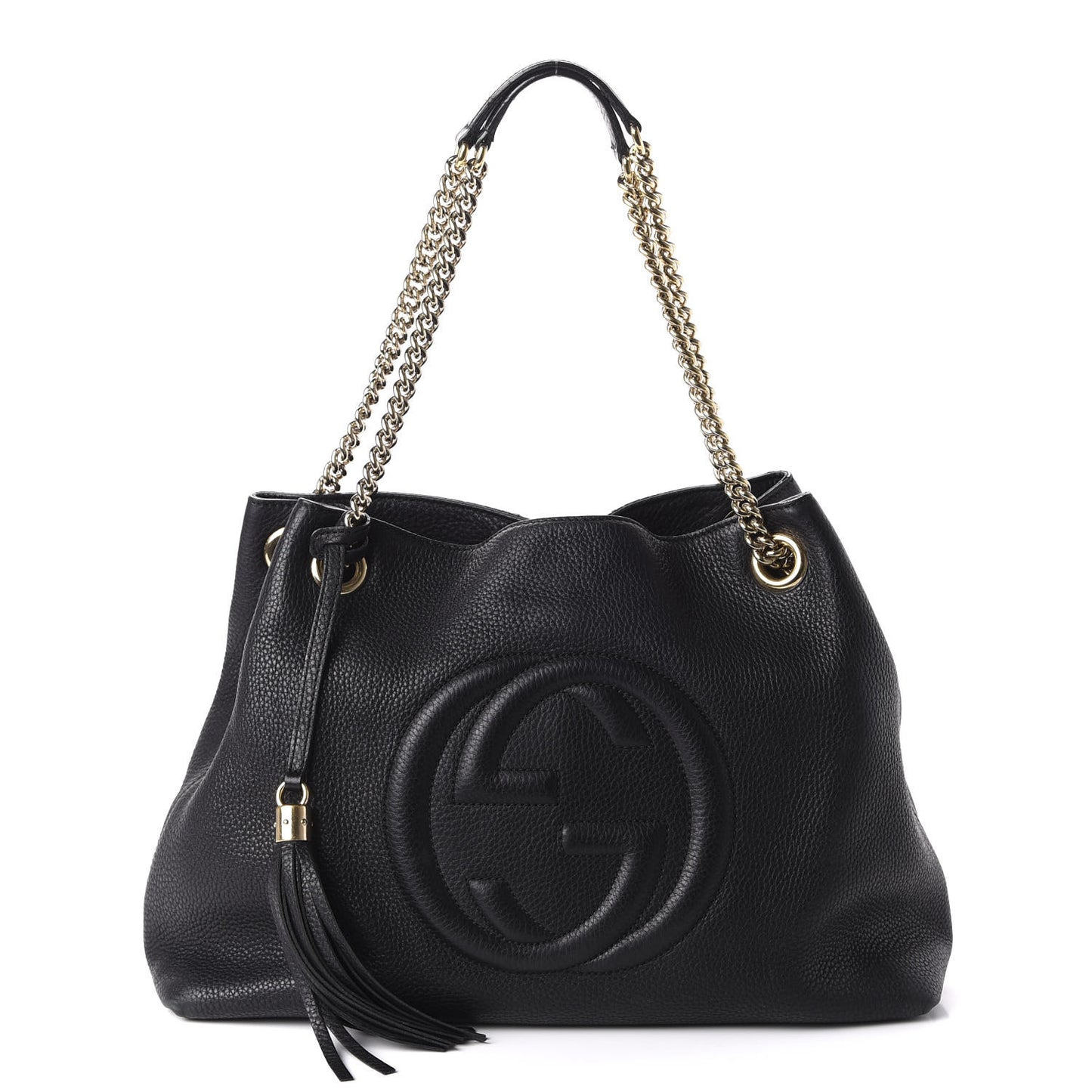 Pebbled Calfskin Medium Soho Chain Shoulder Bag Black