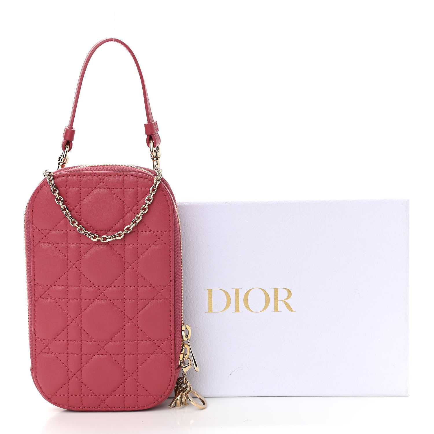 Christian Dior Lambskin Cannage Lady Dior Phone Holder Strawberry Pink 12 of 12