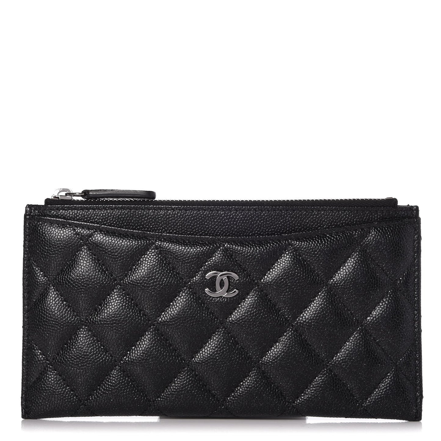 Iridescent Caviar Quilted Classic Zip Pouch Black