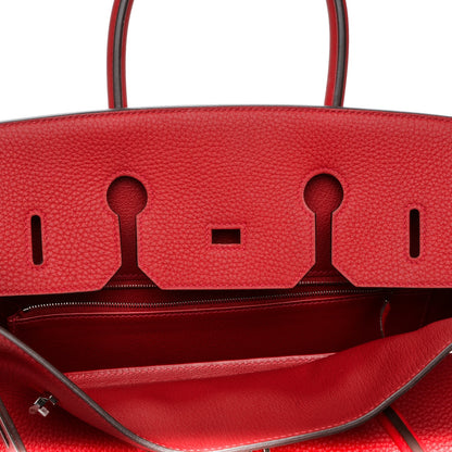 Hermes Taurillon Clemence Horseshoe Birkin 35 Rouge Casaque 17 of 24