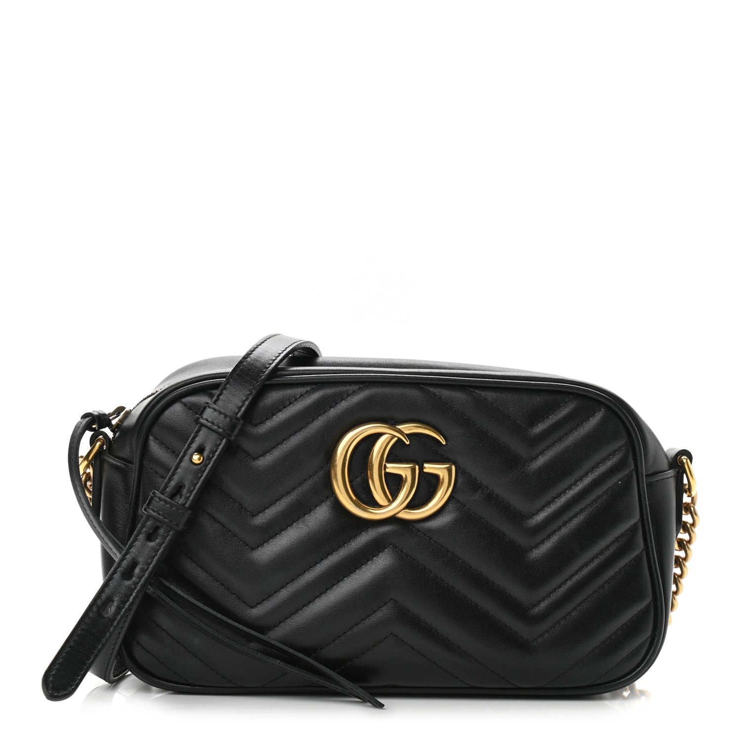 Gucci Calfskin Matelasse Small GG Marmont Chain Shoulder Bag Black 1 of 10
