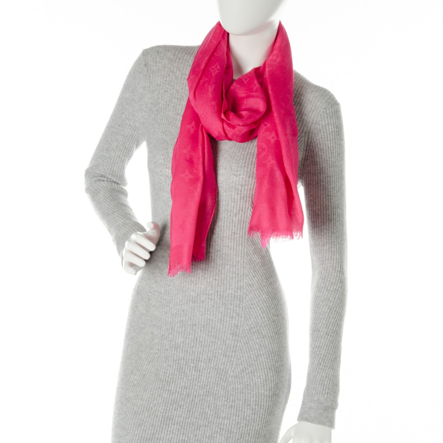 Cashmere Wool Silk Monogram Stole Fuchsia
