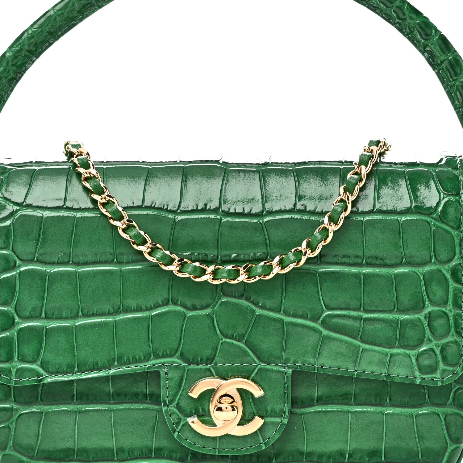 Chanel Calfskin Crocodile Embossed Turn Around Mini Flap Emerald 8 of 11