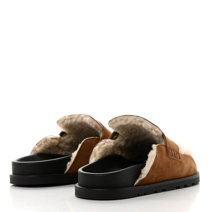 Hermes Suede Goatskin Shearling Go Mules 40 Brun Fume Ecru 4 of 9