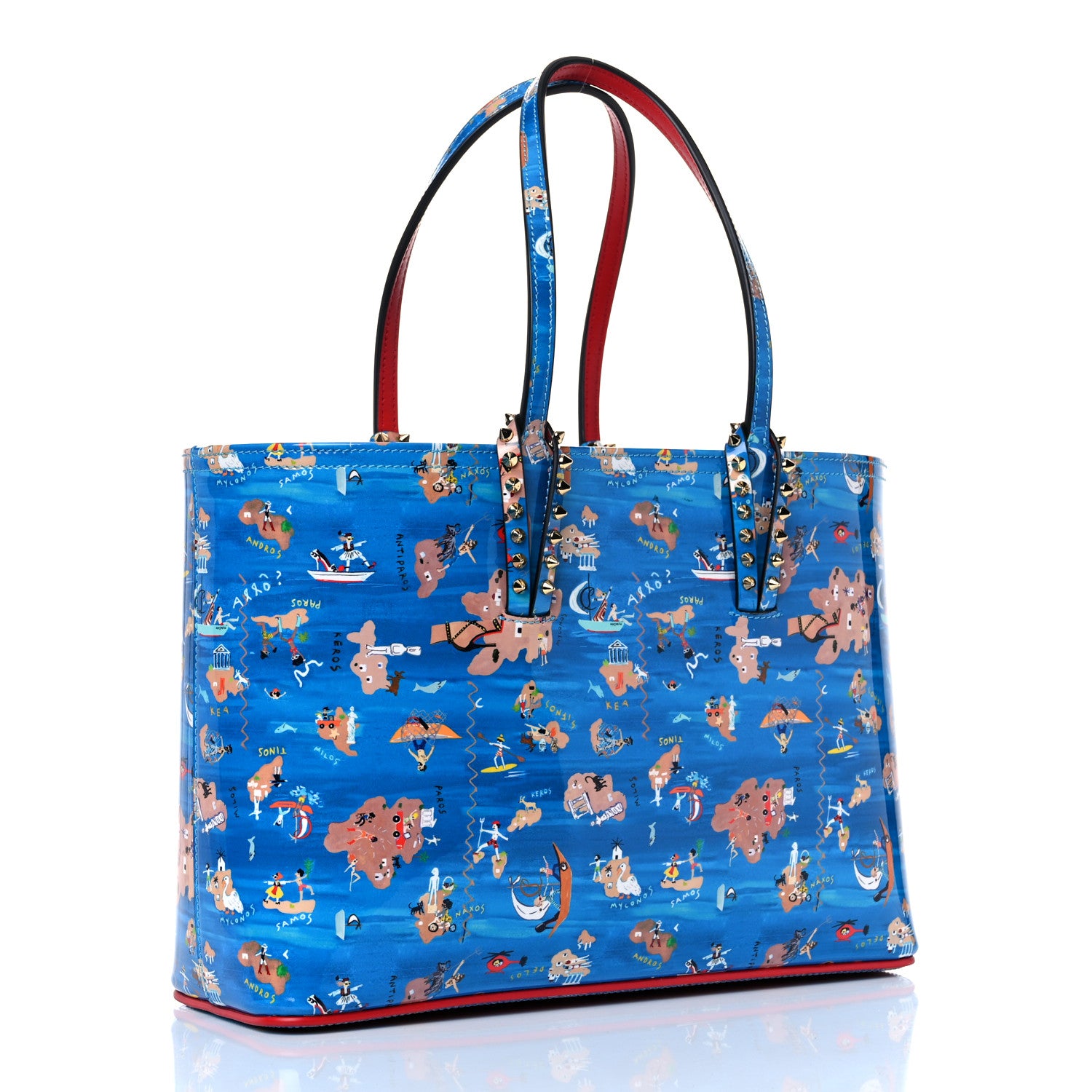 Christian Louboutin Patent Calfskin Small Greekaba Cabata Tote Blue 4 of 12