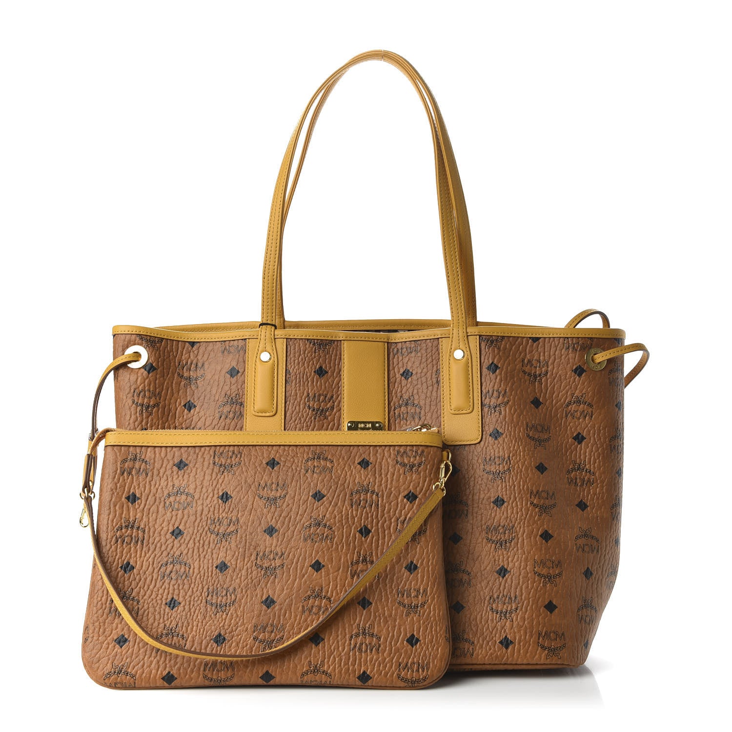 MCM Visetos Medium Liz Reversible Shopper Tote Cognac Yellow 1 of 16