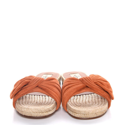 Valentino Garavani Suede Tropical Bow Espadrille Flat Slide Sandals 36.5 Orange 2 of 8
