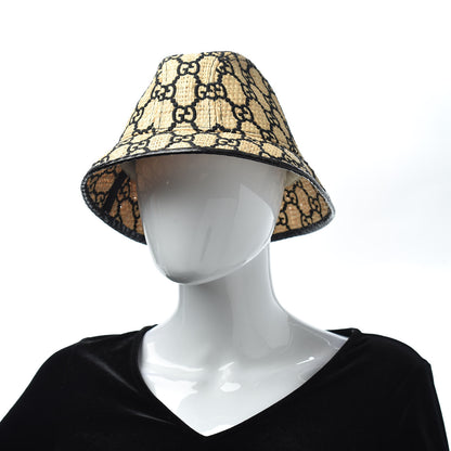 Gucci Raffia Elaphe GG Monogram Embroidered Fedora Hat S Ivory Black 2 of 7