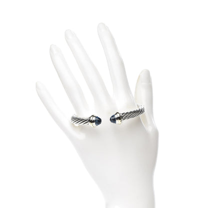 David Yurman Sterling Silver 14K Yellow Gold Blue Topaz 7mm Cable Classics Bracelet 2 of 4