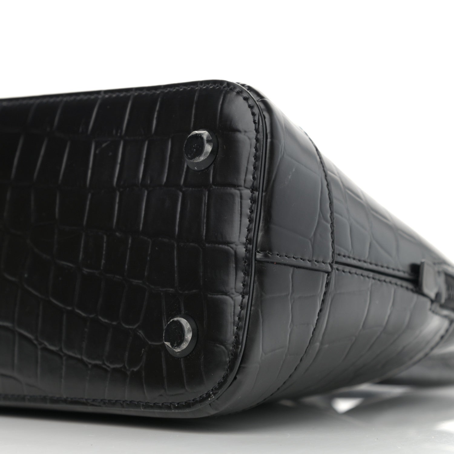 Balenciaga Calfskin Crocodile Embossed S Rivet Ville Top Handle Bag Black 10 of 11