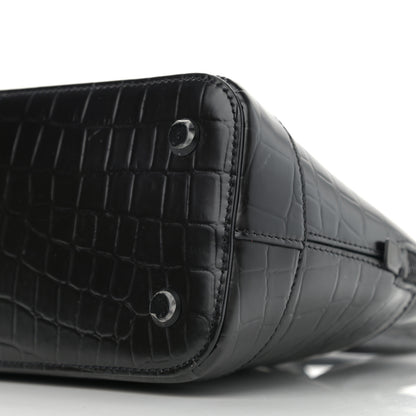 Balenciaga Calfskin Crocodile Embossed S Rivet Ville Top Handle Bag Black 10 of 11