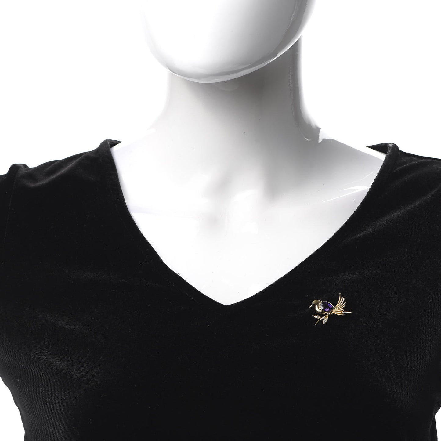 18K Yellow Gold Diamond Amethyst Bird Brooch Pin