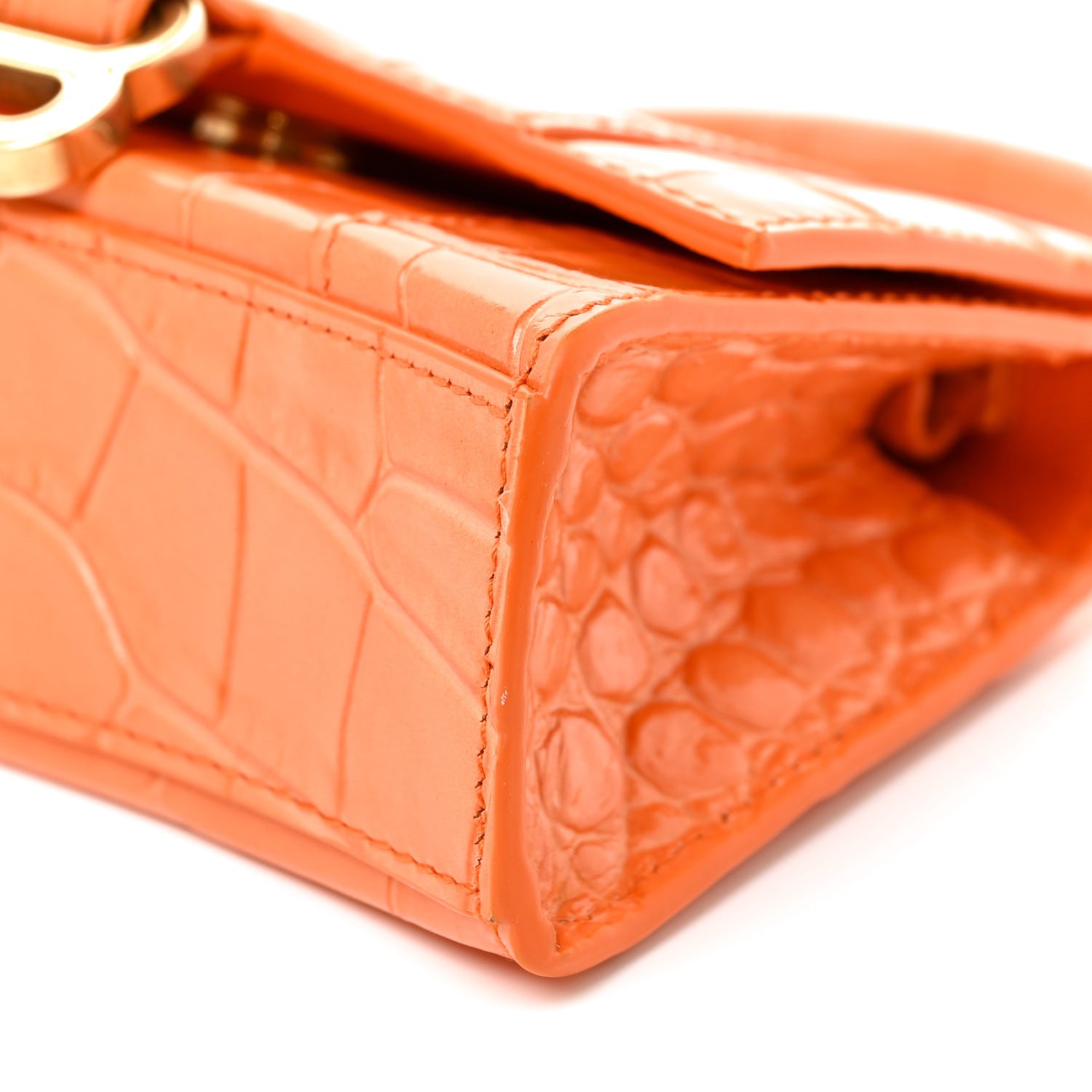 Balenciaga Shiny Calfskin Crocodile Embossed Hourglass Top Handle Bag Mini Orange 17 of 31