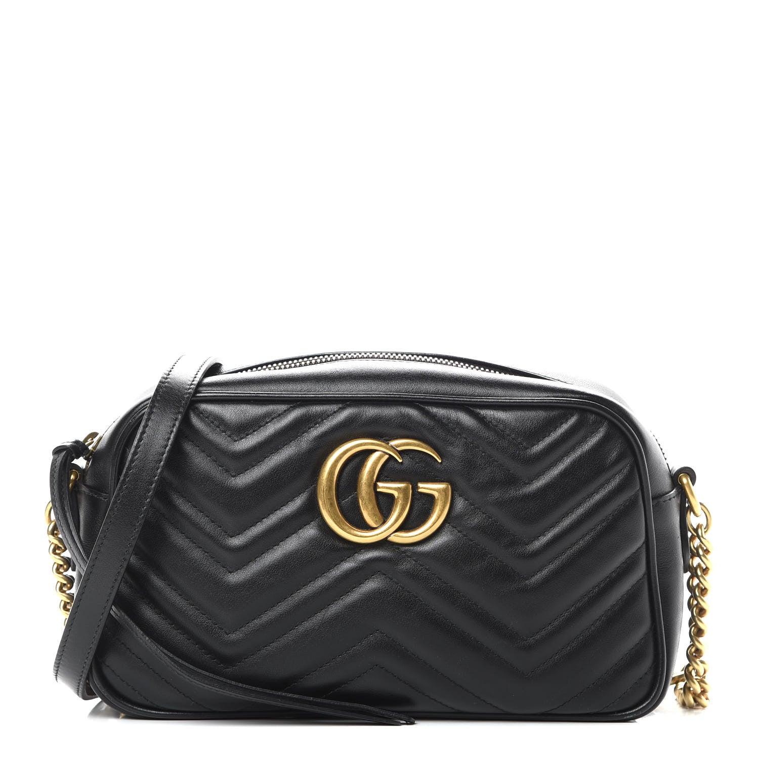 Gucci Calfskin Matelasse Small GG Marmont Chain Shoulder Bag Black 1 of 12