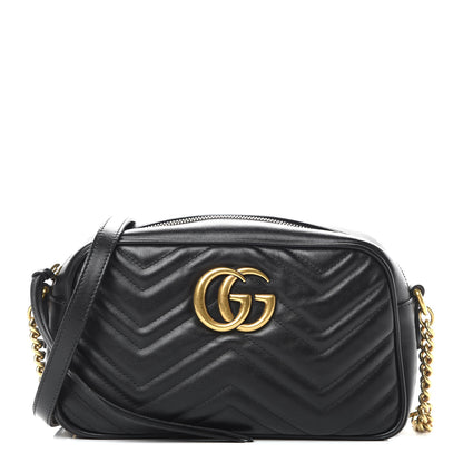 Gucci Calfskin Matelasse Small GG Marmont Chain Shoulder Bag Black 1 of 12