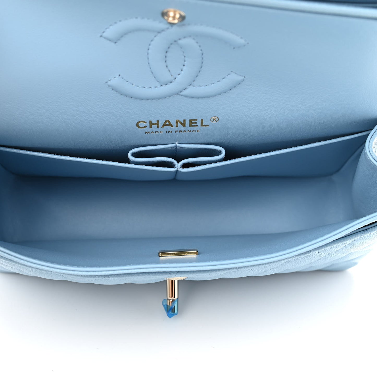 Caviar Quilted Small Double Flap Blue