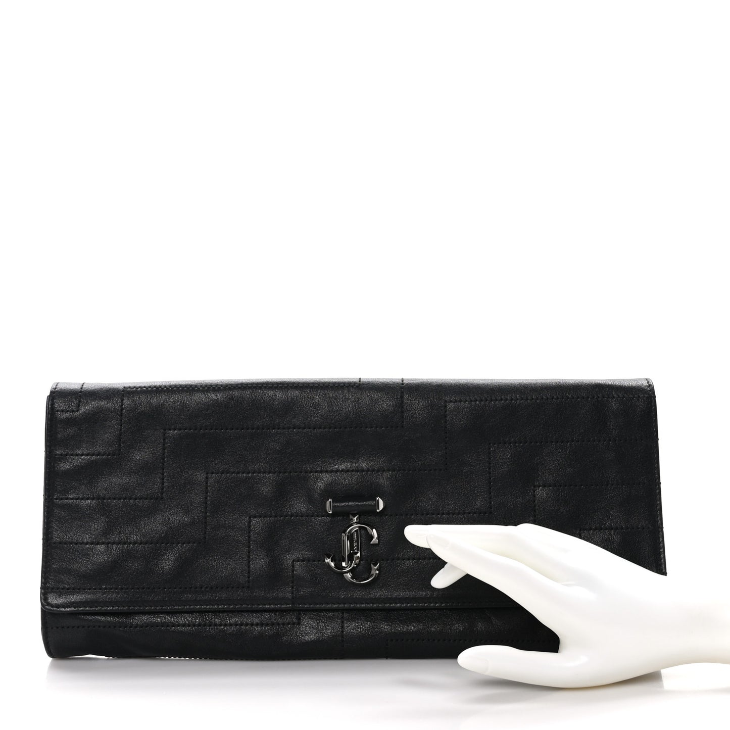 Biker Calfskin Overstitch Avenue Clutch Black