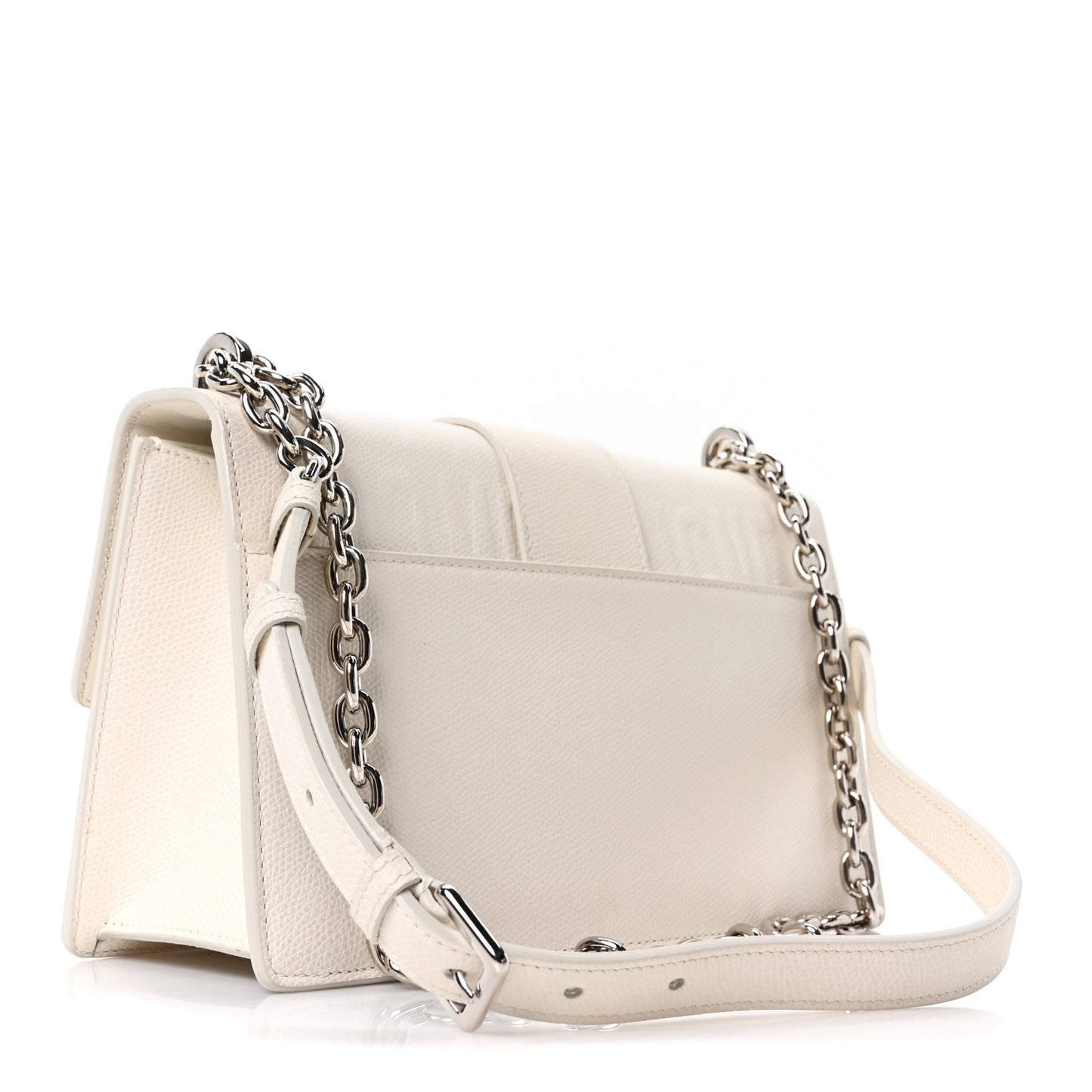 Grained Calfskin 30 Montaigne Chain Flap Bag White