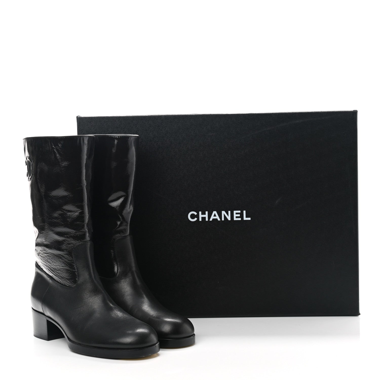 Chanel Shiny Calfskin Short CC Boots 37 Black 9 of 9