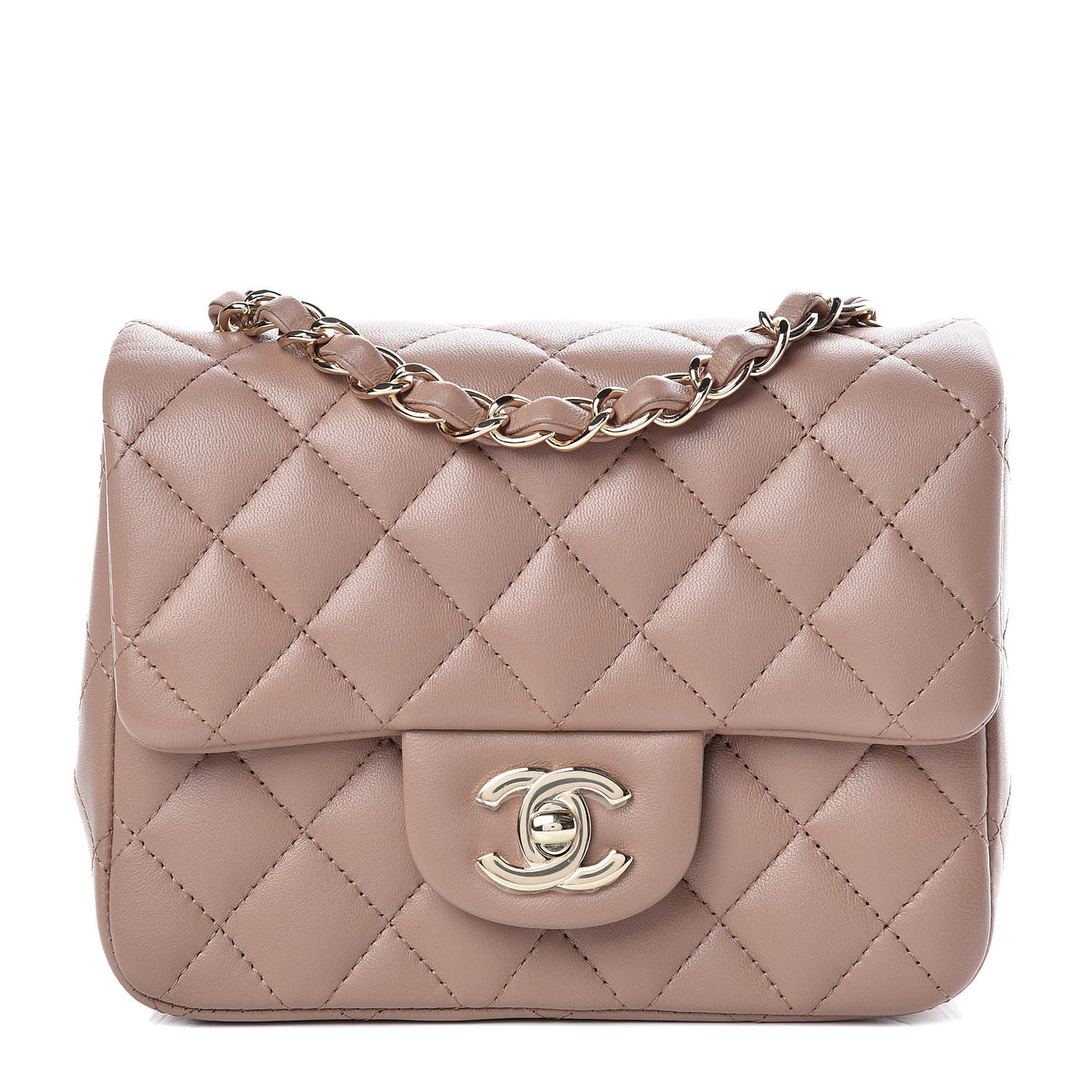 Lambskin Quilted Mini Square Flap Dark Beige