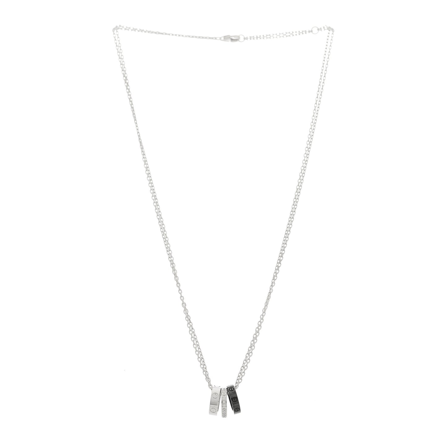 18K White Gold Ceramic Diamond Three Ring LOVE Necklace