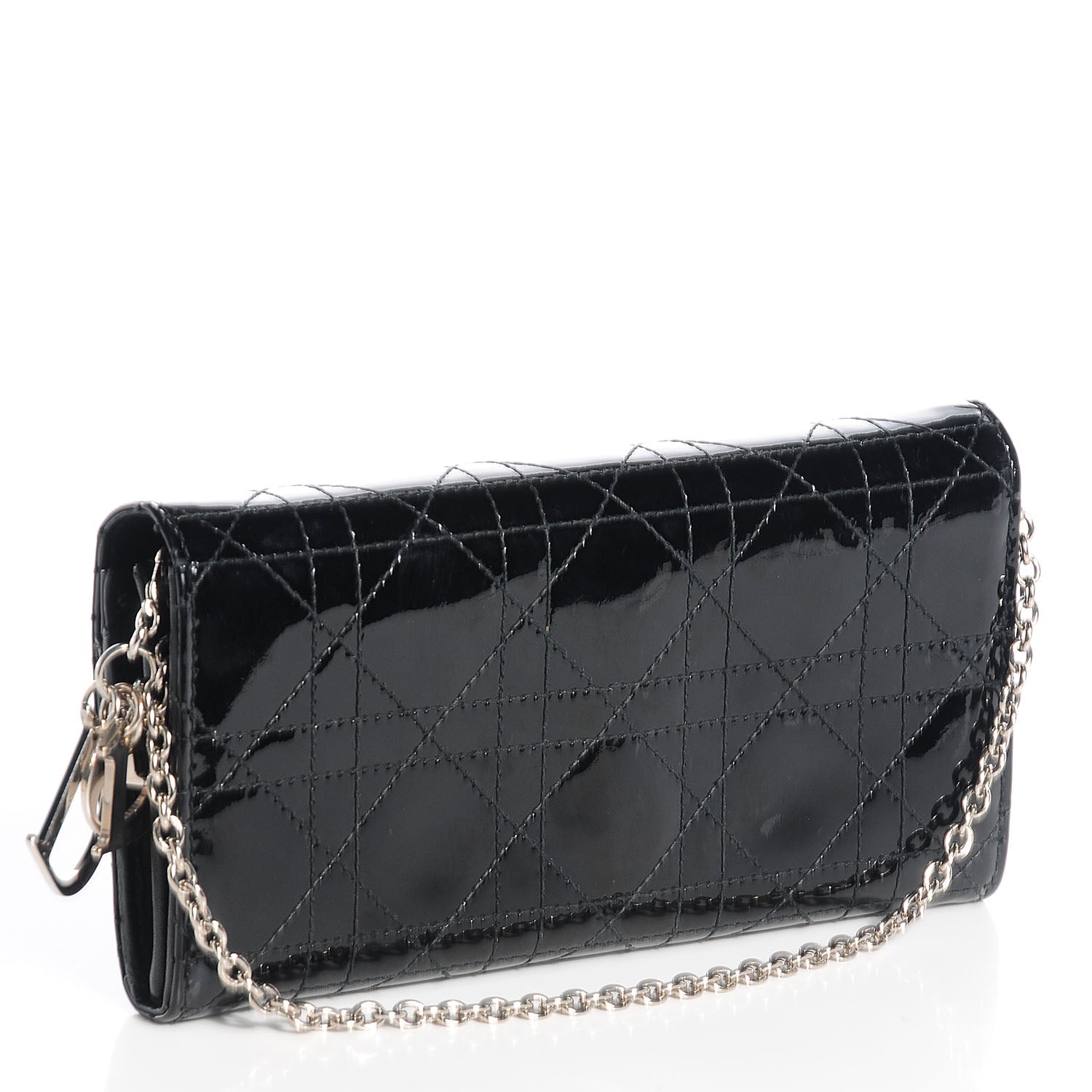 Christian Dior Patent Cannage Rendez-vous Chain Wallet Black 3 of 9
